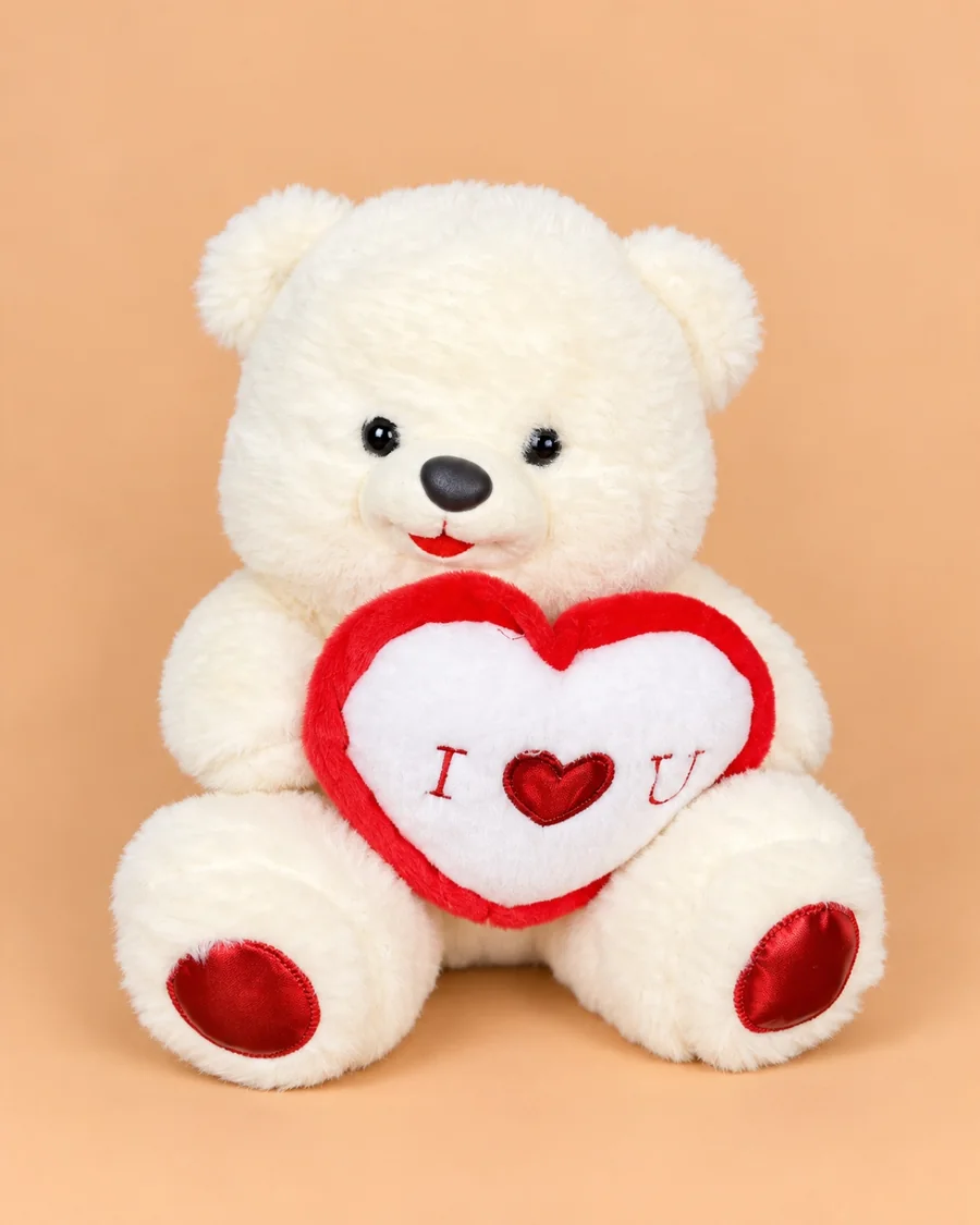 Белый мягкий мишка с сердцем «I ♥ U»